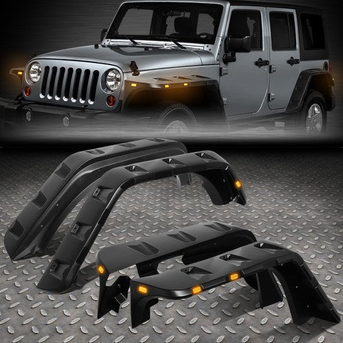 Fender Flare Set w/ Amber LED Pods For Jeep Wrangler JK JKU 2007 - 2018 - GENSSI Lighting