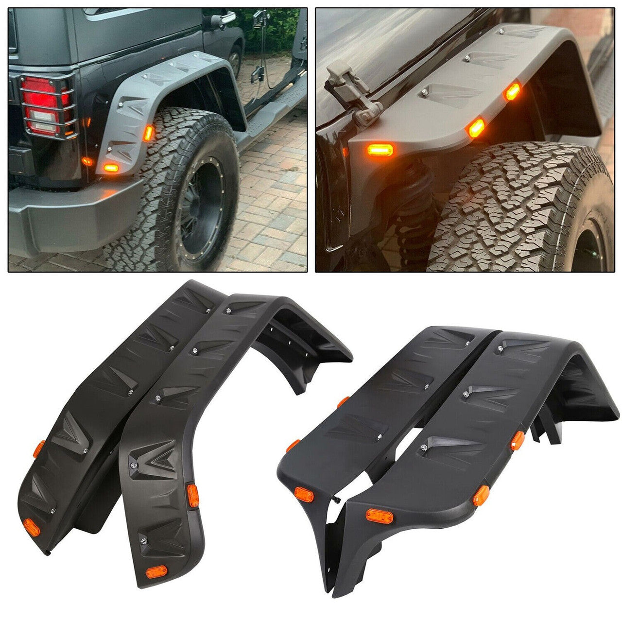 Pocket-Riveted Style Fender Flares with LED Light Kit for 2007-2018 Jeep Wrangler JK JKU Exterior Part