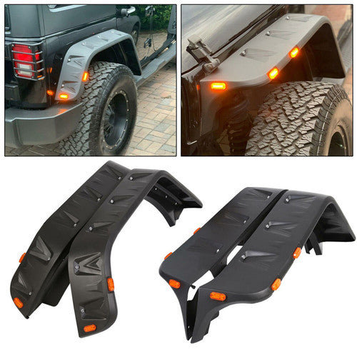 Pocket-Riveted Style Fender Flares with LED Light Kit for 2007-2018 Jeep Wrangler JK JKU Default Title Exterior Part