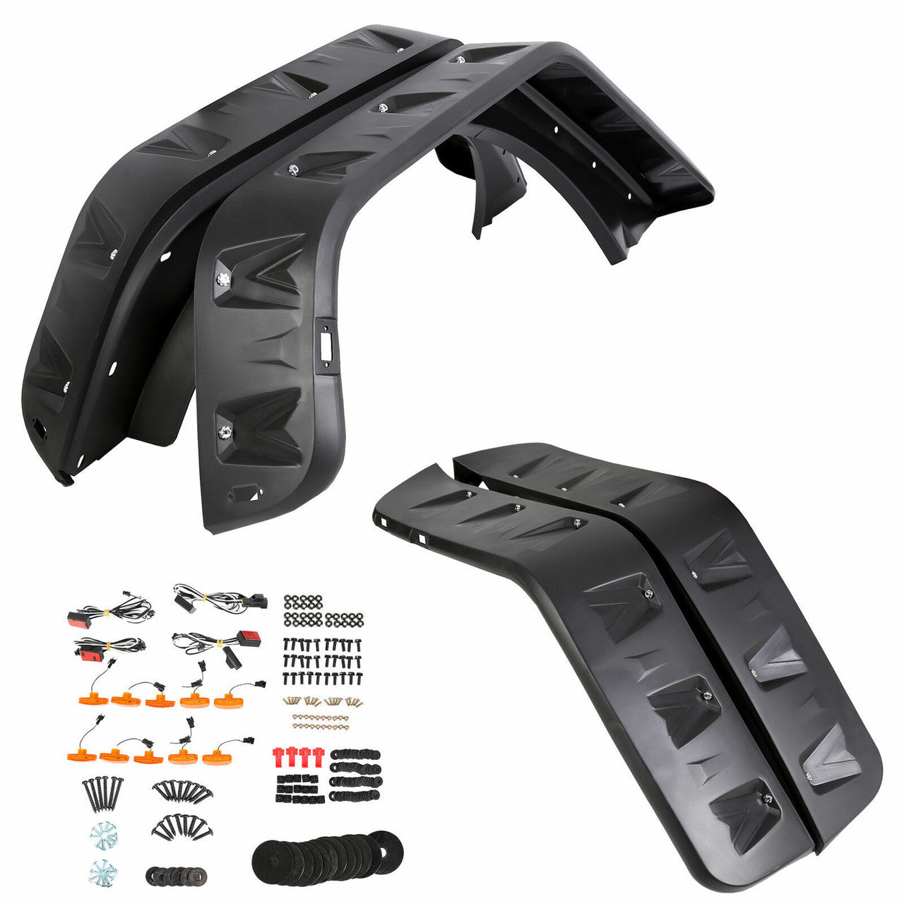 Pocket-Riveted Style Fender Flares with LED Light Kit for 2007-2018 Jeep Wrangler JK JKU Exterior Part