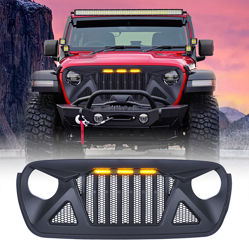 3 LED Mesh Grille for Jeep Wrangler JL JT 2018-2023 Grille
