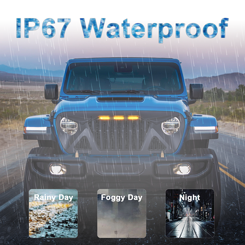 3 LED Mesh Grille for Jeep Wrangler JL JT 2018-2023 Grille