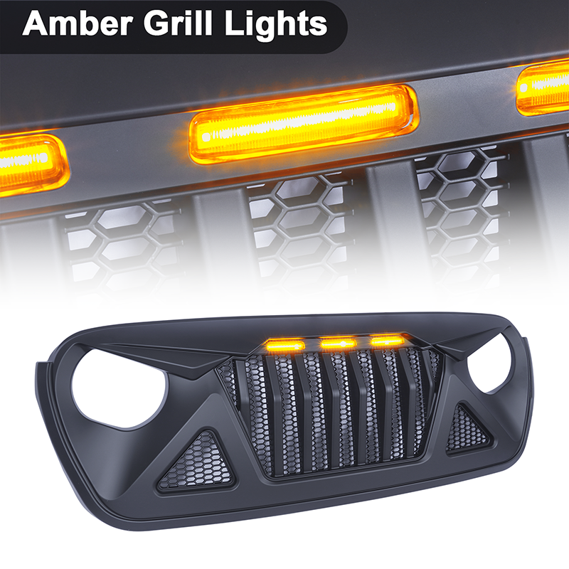 3 LED Mesh Grille for Jeep Wrangler JL JT 2018-2023 Grille