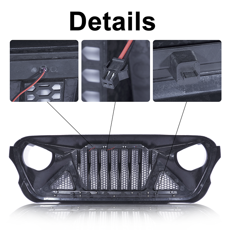 3 LED Mesh Grille for Jeep Wrangler JL JT 2018-2023 Grille