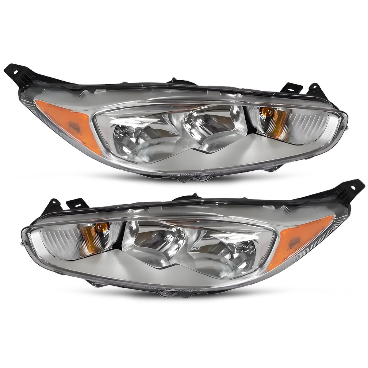 Chrome Bezel Halogen Headlights Pair w/ Bulbs for Ford Fiesta (2014-2018)