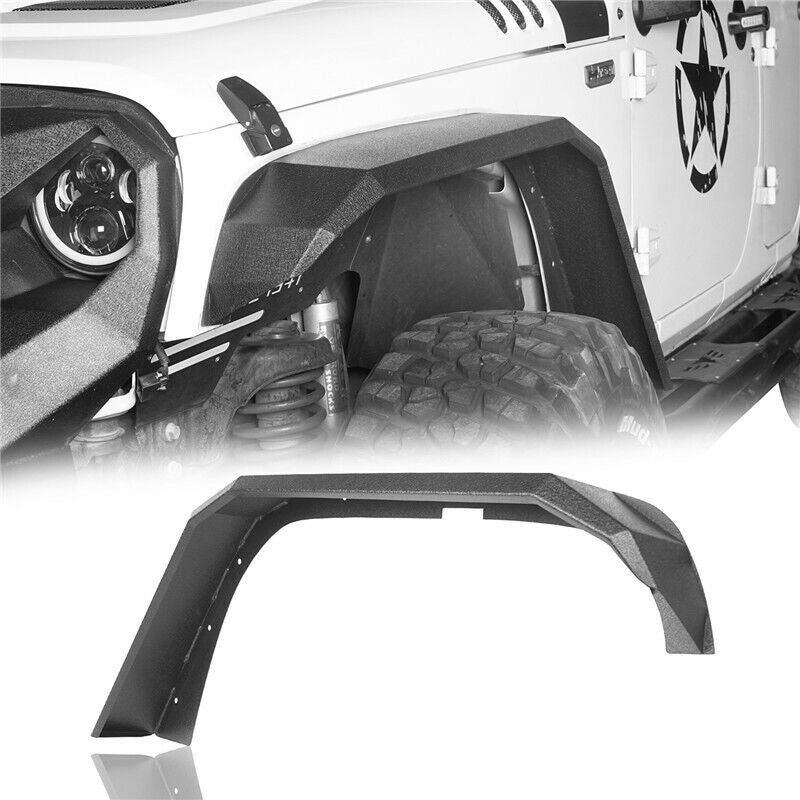 Flat Black Front And Rear Fender Flares Steel Texture For Jeep Wrangler JK JKU 2007 - 2018 - GENSSI Exterior Part
