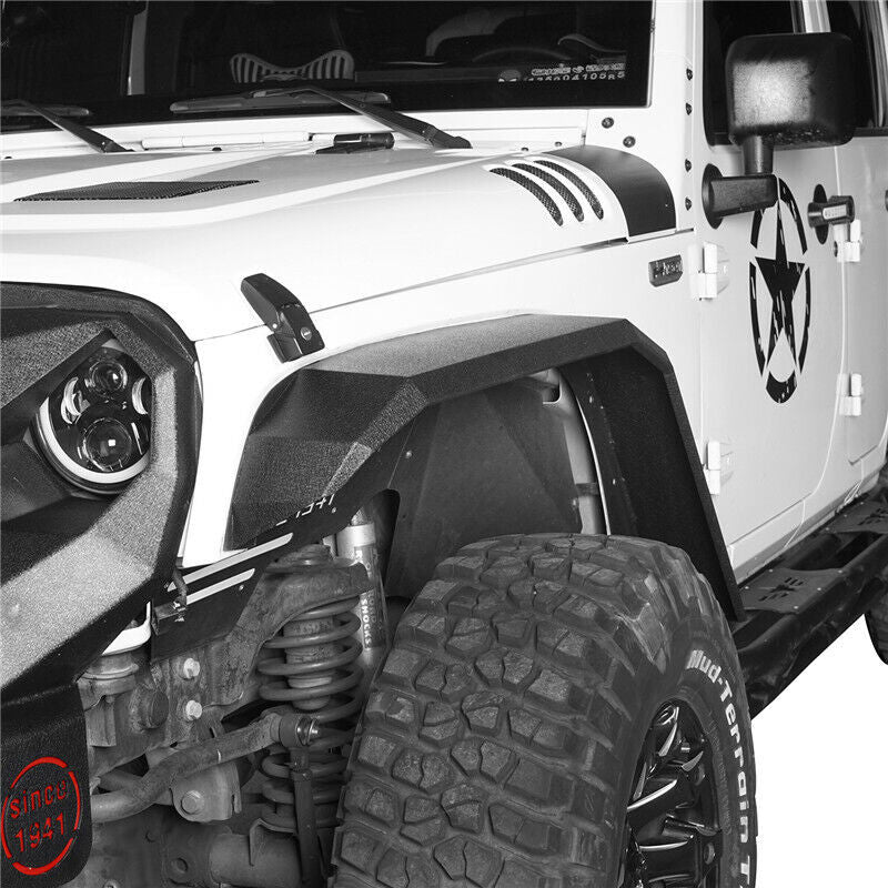Flat Black Front And Rear Fender Flares Steel Texture For Jeep Wrangler JK JKU 2007 - 2018 - GENSSI Exterior Part