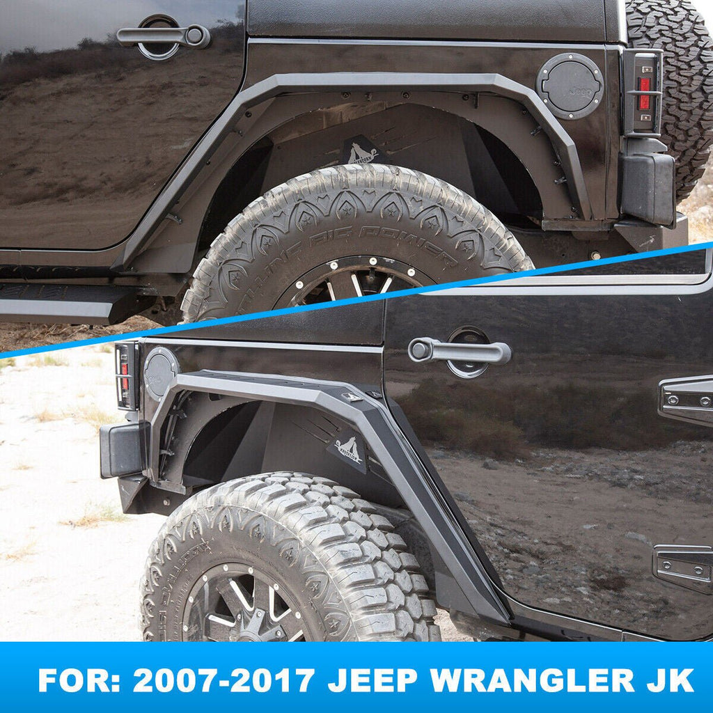Front And Rear Fender Flares with LED Lights Black Steel for (2007 - 2018) Jeep Wrangler JK JKU - GENSSI Exterior Part