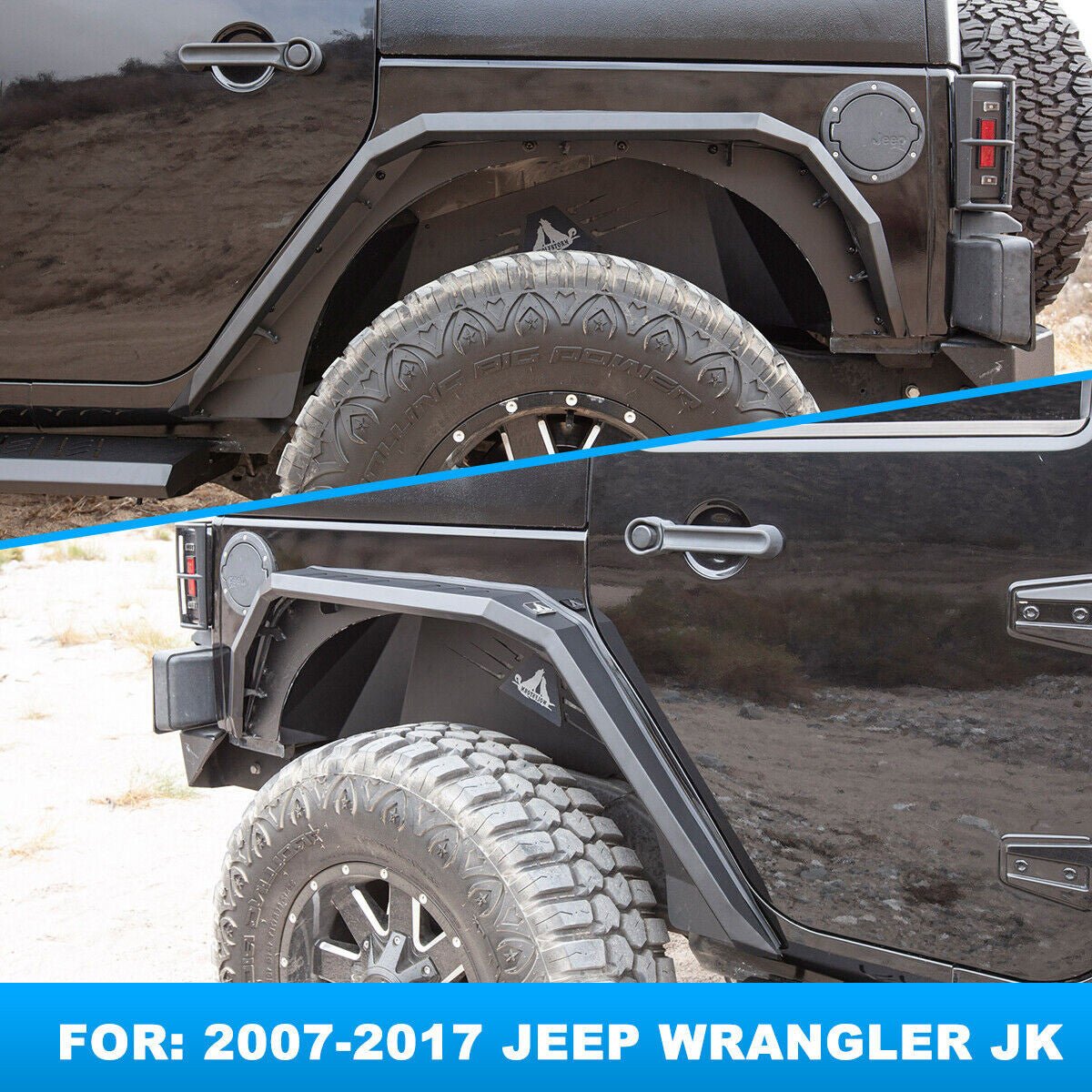 Front And Rear Fender Flares with LED Lights Black Steel for (2007 - 2018) Jeep Wrangler JK JKU - GENSSI Exterior Part