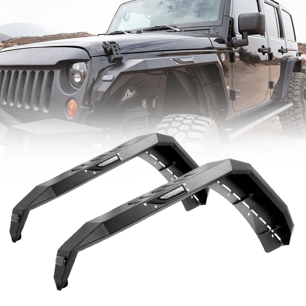 Front And Rear Fender Flares with LED Lights Black Steel for (2007 - 2018) Jeep Wrangler JK JKU - GENSSI Exterior Part