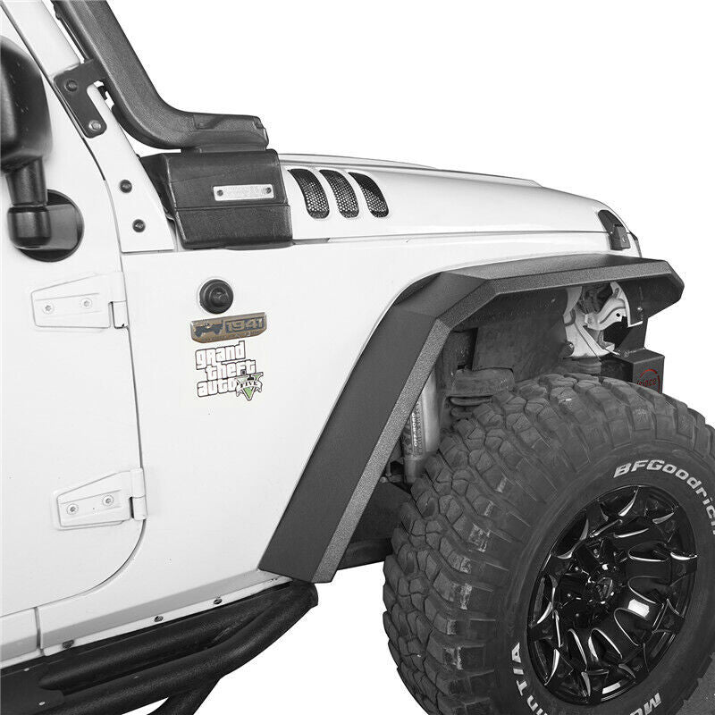 Flat Black Front And Rear Fender Flares Steel Texture For Jeep Wrangler JK JKU 2007 - 2018 - GENSSI Exterior Part
