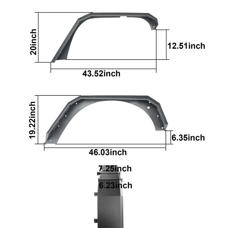 Flat Black Front And Rear Fender Flares Steel Texture For Jeep Wrangler JK JKU 2007 - 2018 - GENSSI Exterior Part