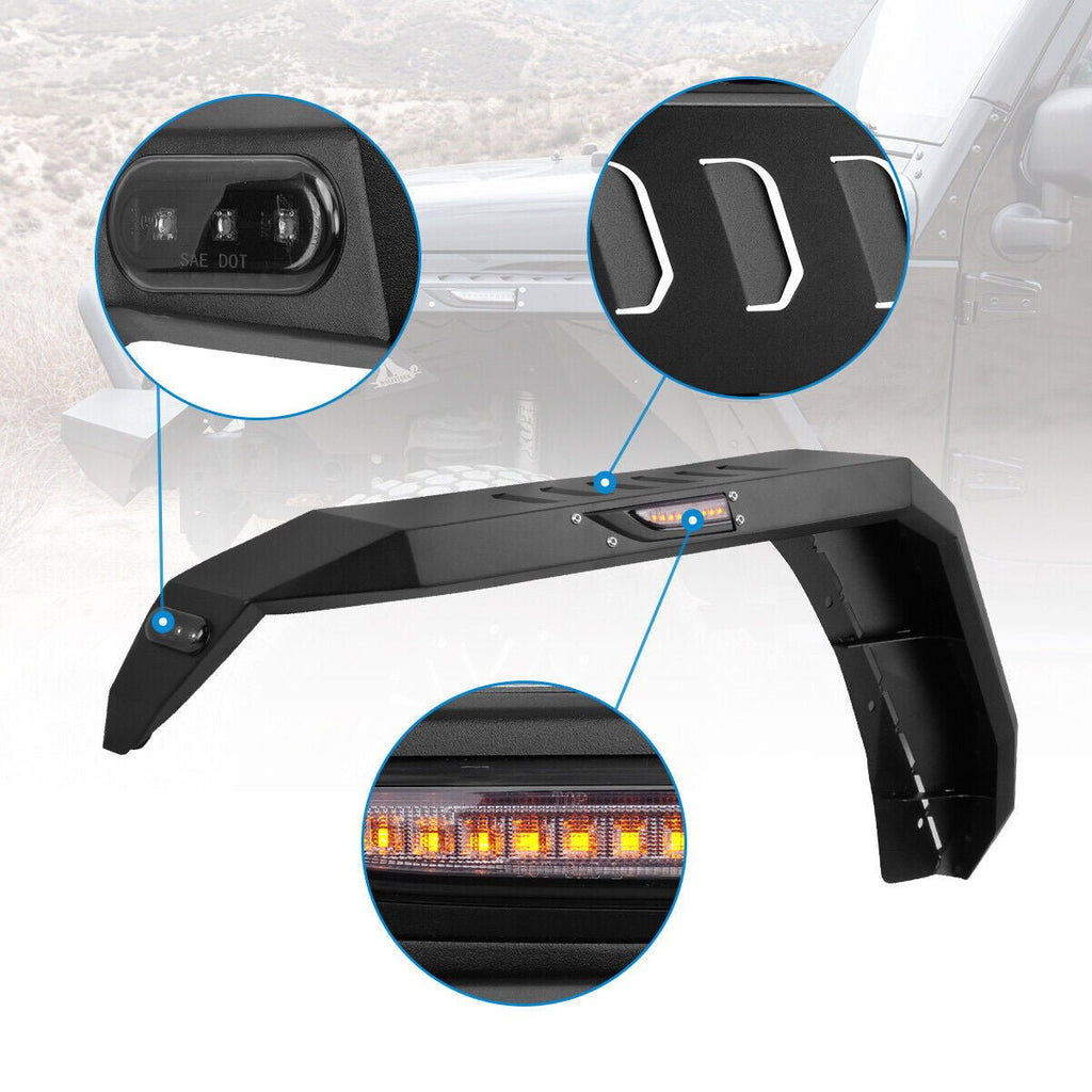Front And Rear Fender Flares with LED Lights Black Steel for (2007 - 2018) Jeep Wrangler JK JKU - GENSSI Exterior Part