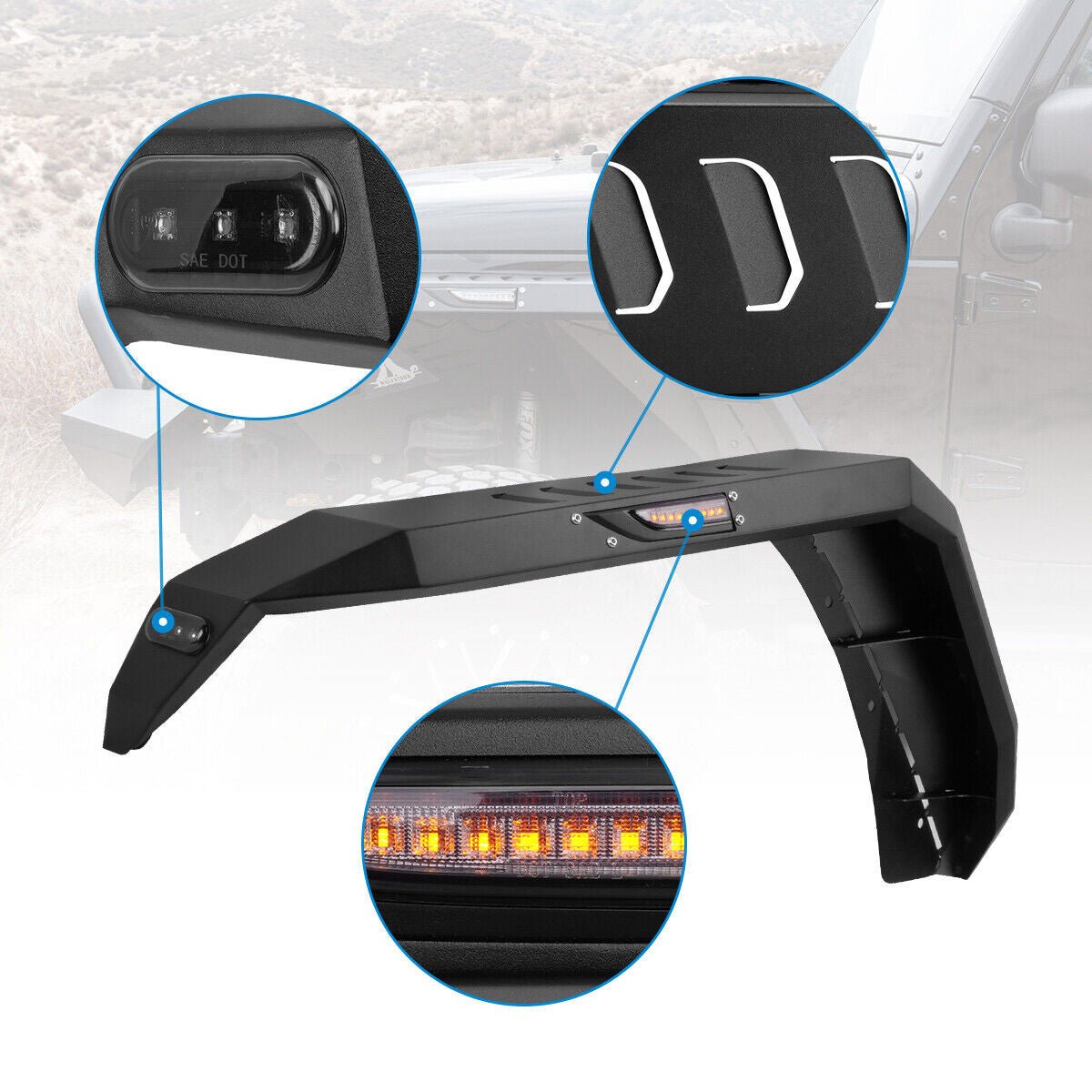 Front And Rear Fender Flares with LED Lights Black Steel for (2007 - 2018) Jeep Wrangler JK JKU - GENSSI Exterior Part