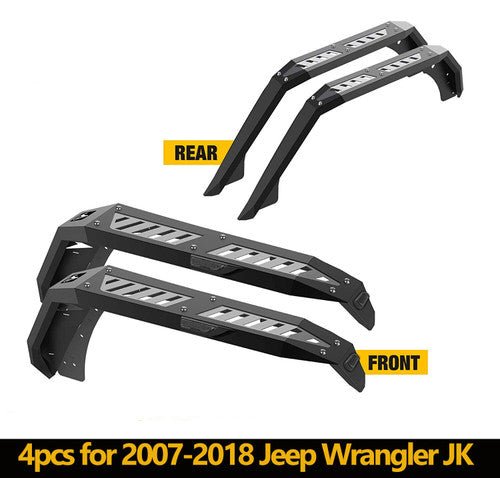 Front And Rear Fender Flares with LED Lights Chrome Steel for (2007 - 2018) Jeep Wrangler JK JKU - GENSSI Exterior Part
