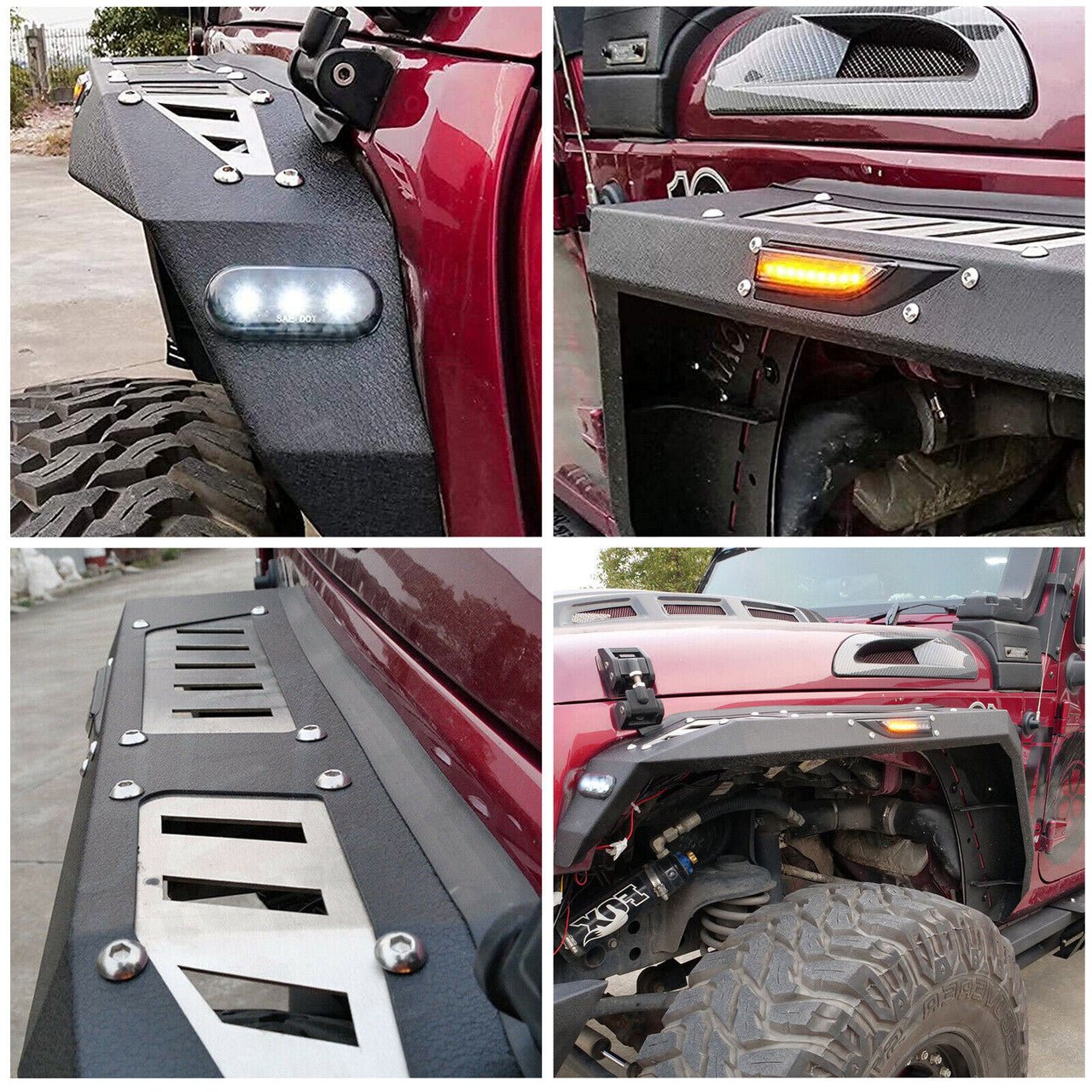 Front And Rear Fender Flares with LED Lights Chrome Steel for (2007 - 2018) Jeep Wrangler JK JKU - GENSSI Exterior Part