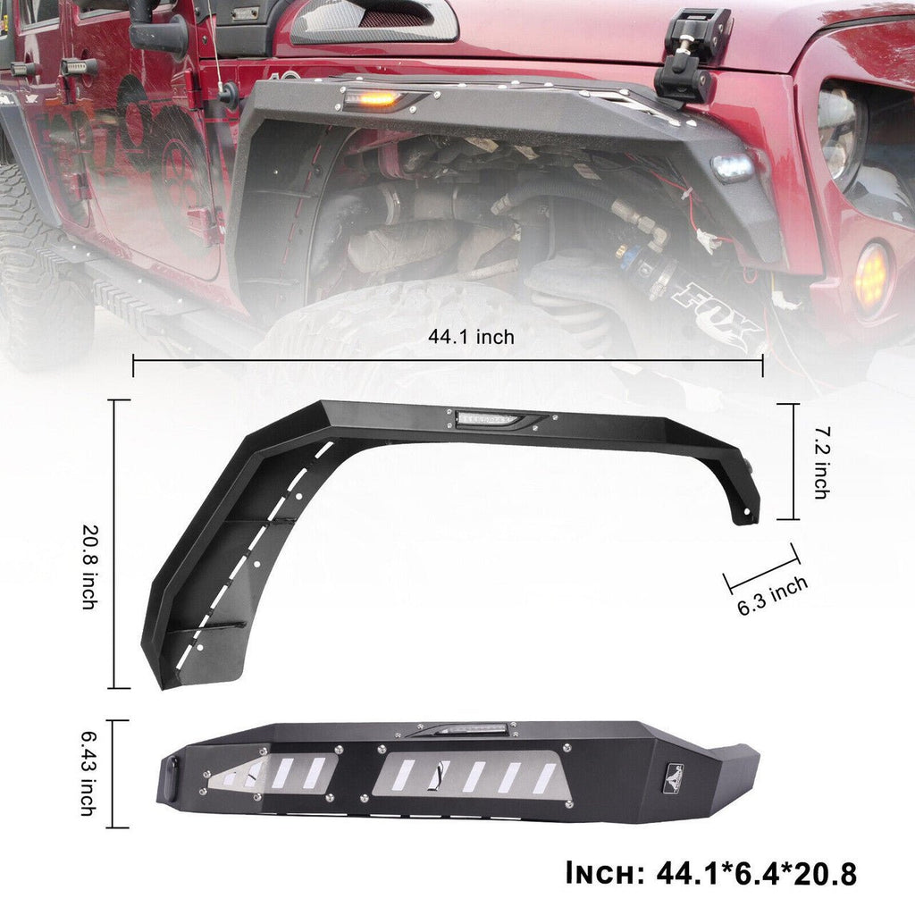 Front And Rear Fender Flares with LED Lights Chrome Steel for (2007 - 2018) Jeep Wrangler JK JKU - GENSSI Exterior Part