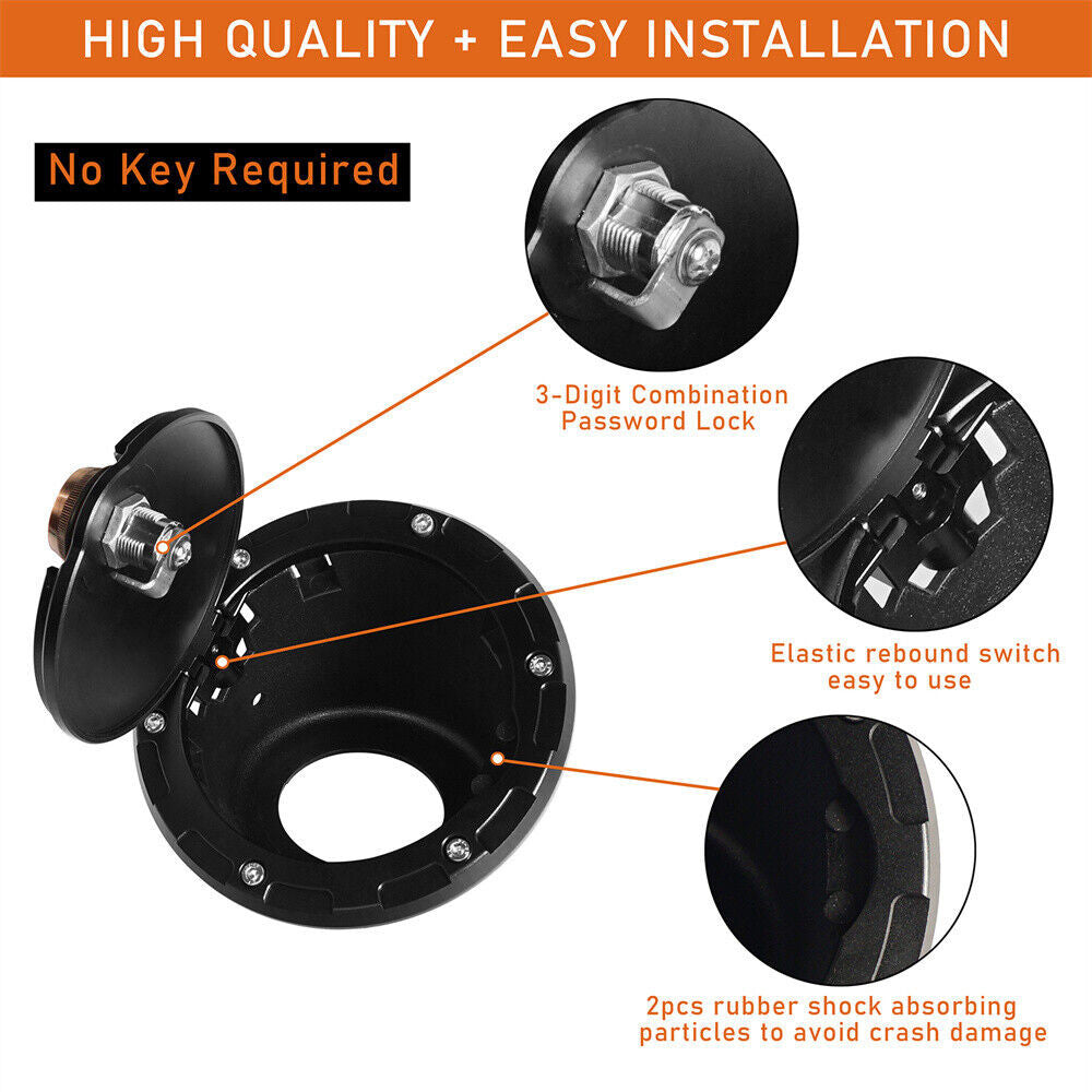 Fuel Gas Tank Cap Cover with 3 Digit Combination Lock for 2007-2018 Jeep Wrangler JK JKU Exterior Part
