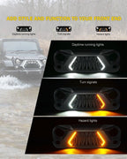Shark Grille With LED Turn Signal Hazard DRL Lights 2007 - 2018 Wrangler JK JKU - GENSSI Grille