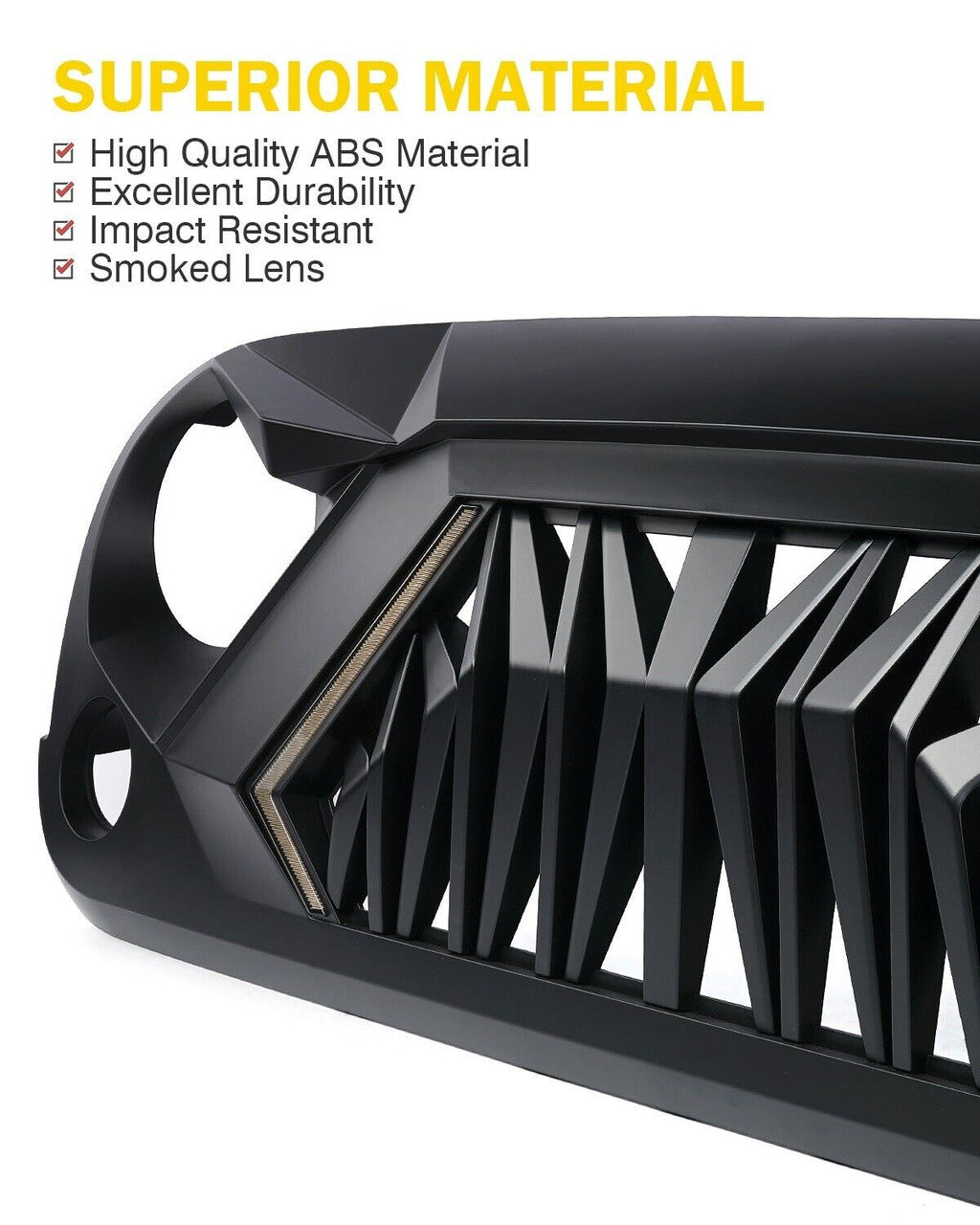 Shark Grille With LED Turn Signal Hazard DRL Lights 2007-2018 Wrangler JK JKU Grille