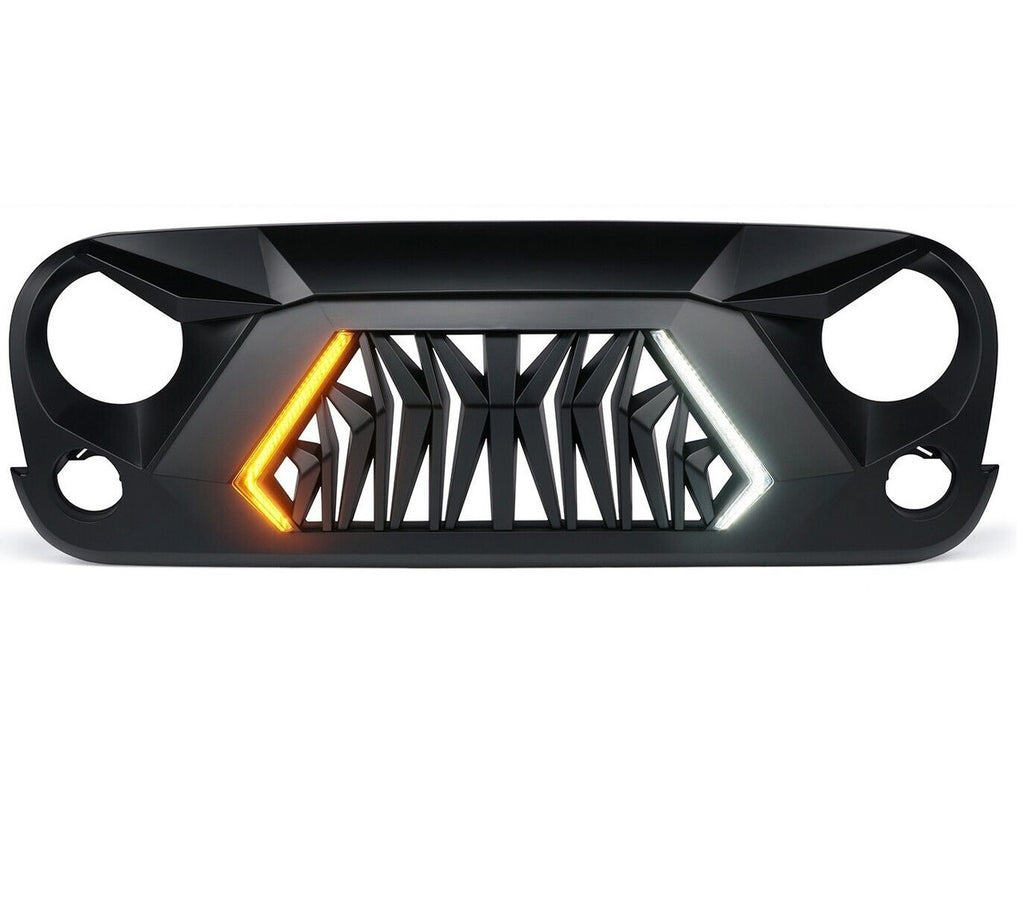Shark Grille With LED Turn Signal Hazard DRL Lights 2007-2018 Wrangler JK JKU Grille