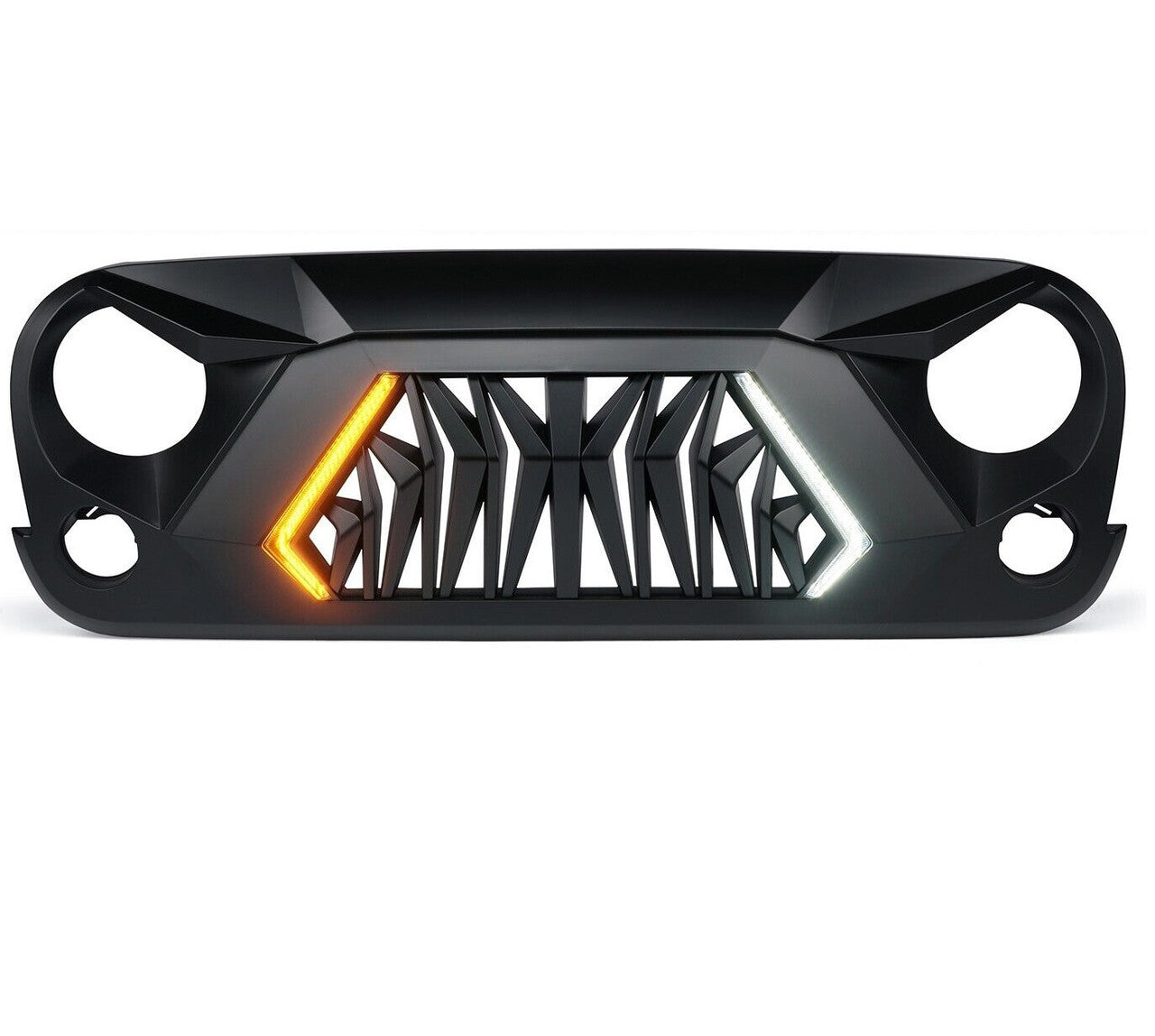 Shark Grille With LED Turn Signal Hazard DRL Lights 2007-2018 Wrangler JK JKU Grille