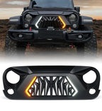 Shark Grille With LED Turn Signal Hazard DRL Lights 2007 - 2018 Wrangler JK JKU - GENSSI Grille