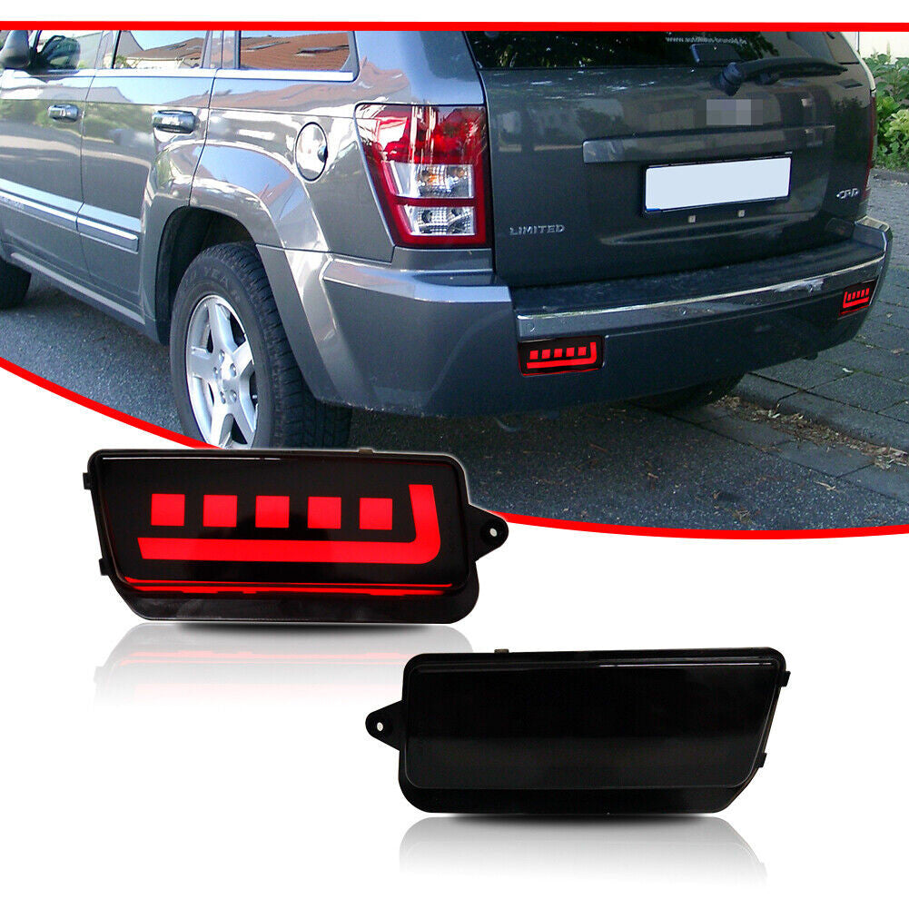 Smoked Rear LED Bumper Tail Brake and Turn Signal Lights for 2005-2010 Jeep Grand Cherokee Lighting