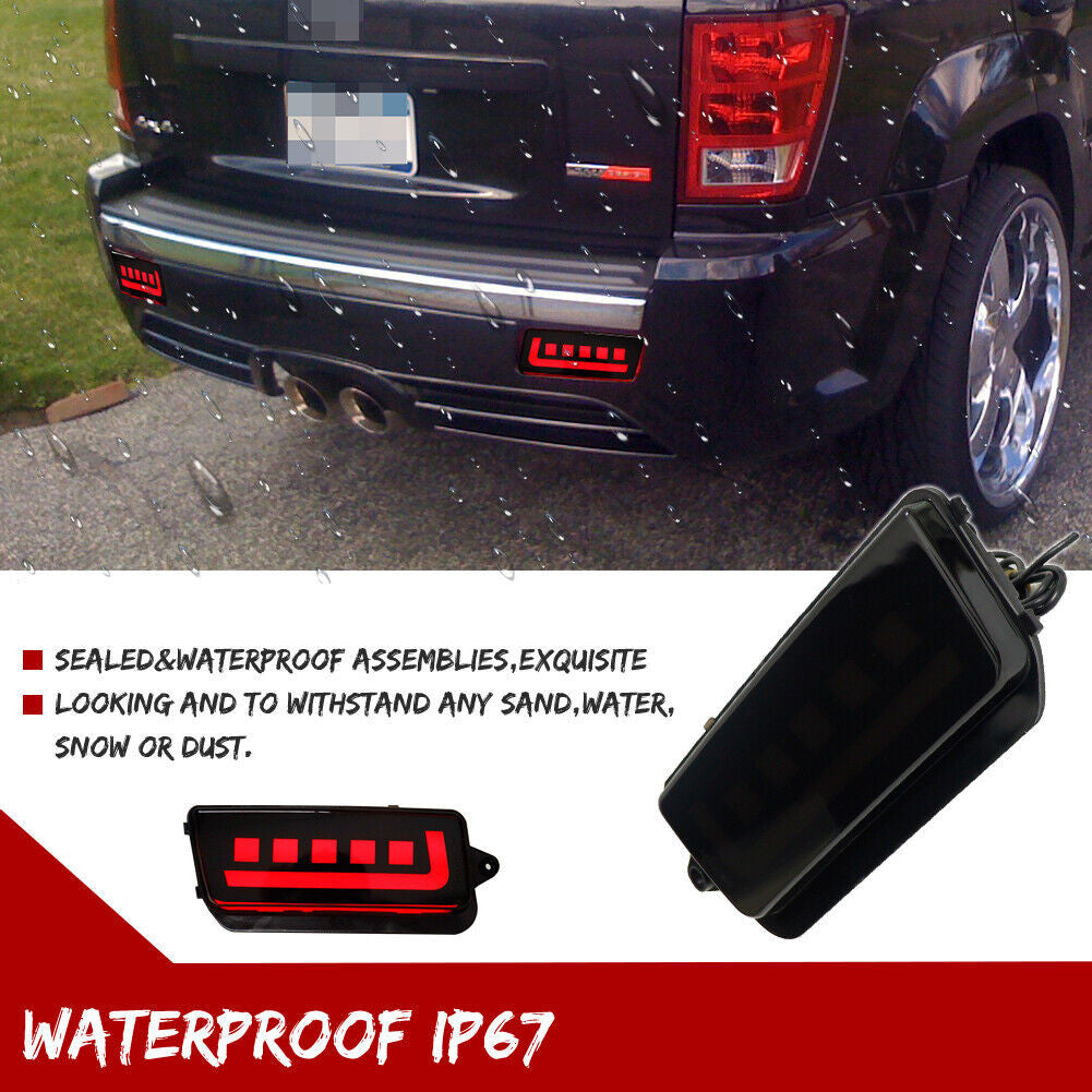 Smoked Rear LED Bumper Tail Brake and Turn Signal Lights for 2005-2010 Jeep Grand Cherokee Lighting