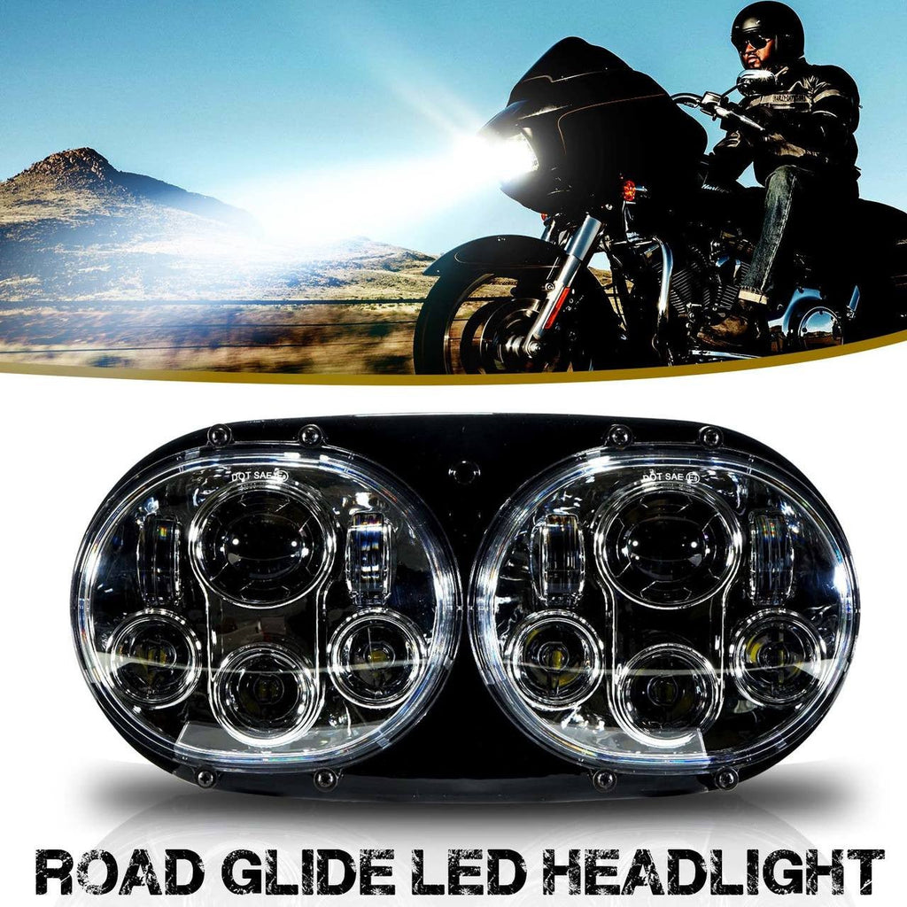 Dual LED Headlight for Harley Road Glide Chrome - GENSSI Lighting