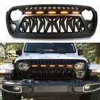 Front Grille For 2018 - 2023 Jeep Wrangler JL Gladiator JT W/LED Amber Light Black - GENSSI Grille