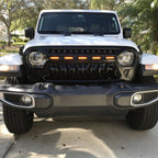 Front Grille For 2018 - 2023 Jeep Wrangler JL Gladiator JT W/LED Amber Light Black - GENSSI Grille