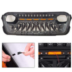 Front Grille For 2018 - 2023 Jeep Wrangler JL Gladiator JT W/LED Amber Light Black - GENSSI Grille