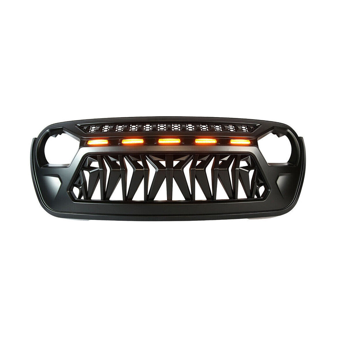 Front Grille For 2018-2023 Jeep Wrangler JL Gladiator JT W/LED Amber Light Black Grille