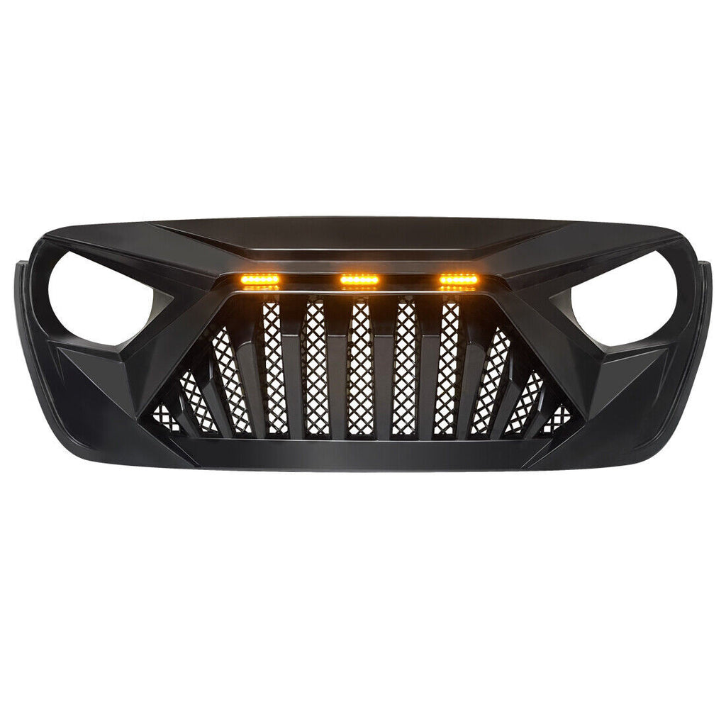 Matte Black Goliath Grille with Amber LED Lights for 2018-2021 Jeep Wrangler JL JT Grille