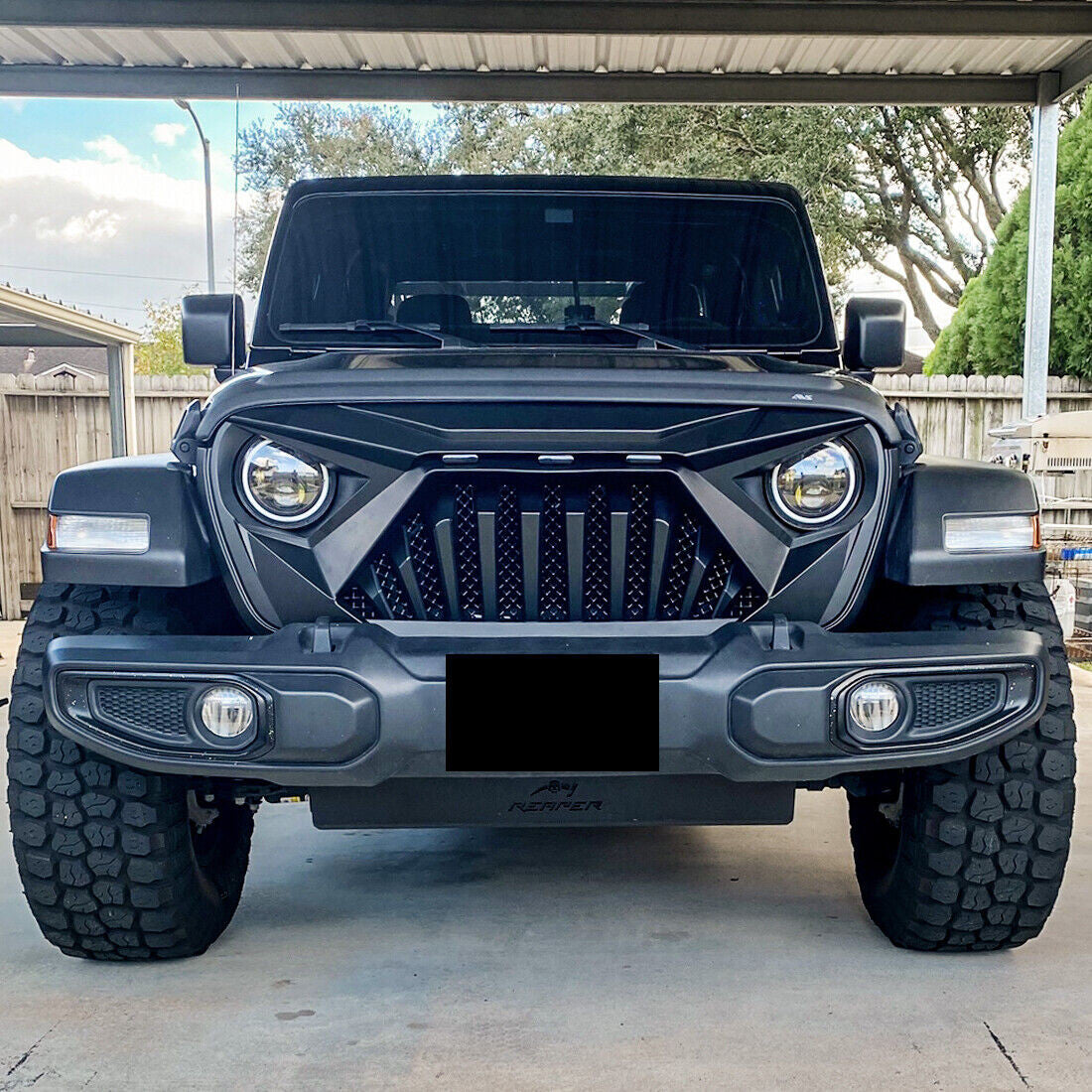 Matte Black Goliath Grille with Amber LED Lights for 2018-2021 Jeep Wrangler JL JT Grille