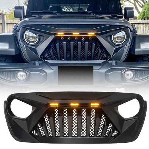 Matte Black Goliath Grille with Amber LED Lights for 2018-2021 Jeep Wrangler JL JT Default Title Grille