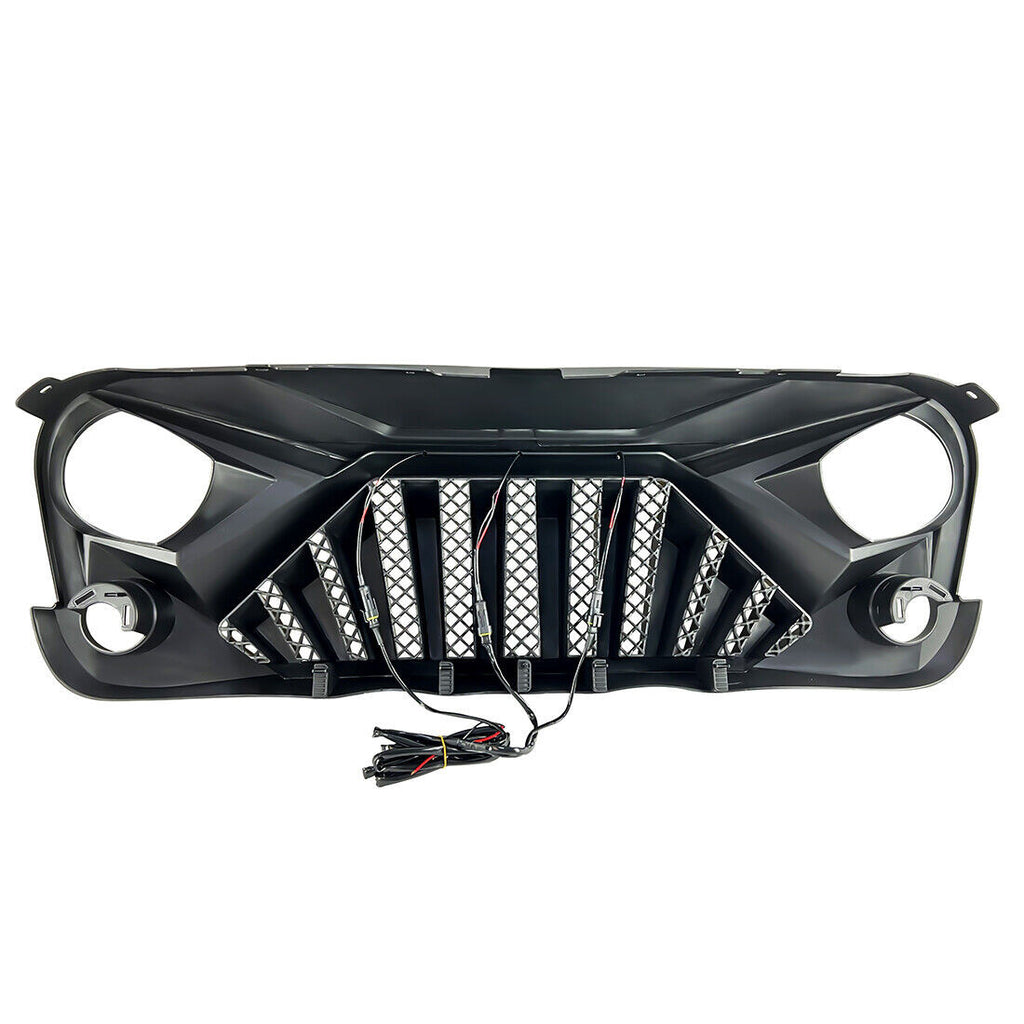 Matte Black Goliath Grille with Amber LED Lights for 2007-2018 Jeep Wrangler JK JKU Grille