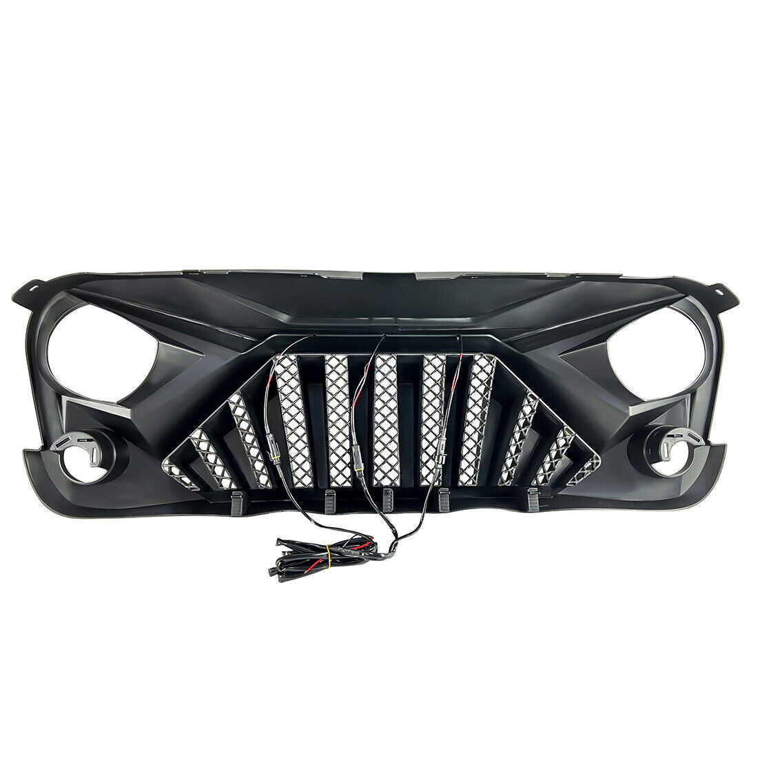 Matte Black Goliath Grille with Amber LED Lights for 2007-2018 Jeep Wrangler JK JKU Grille