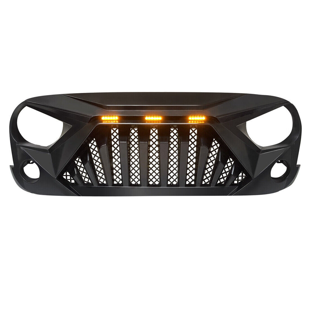 Matte Black Goliath Grille with Amber LED Lights for 2007-2018 Jeep Wrangler JK JKU Grille