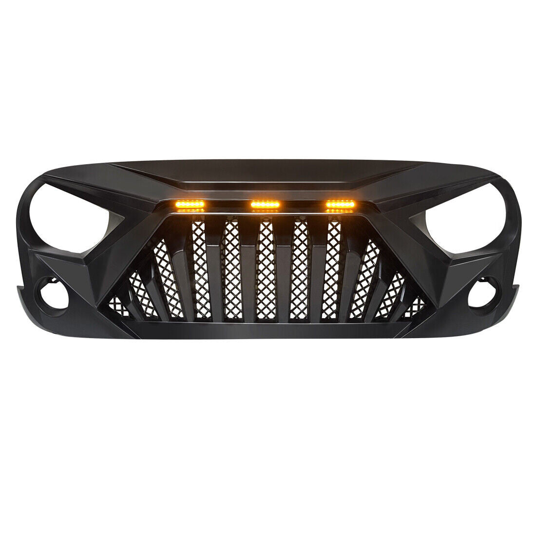 Matte Black Goliath Grille with Amber LED Lights for 2007-2018 Jeep Wrangler JK JKU Grille