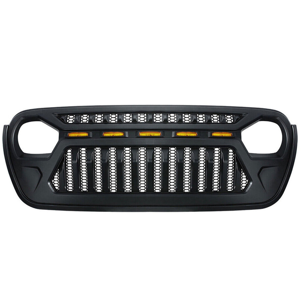 Front Grille w/ LED Running Light For Jeep Wrangler JL JT (2018-2023) Matte Black Grille
