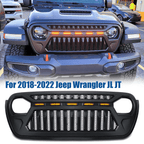 Front Grille w/ LED Running Light For Jeep Wrangler JL JT (2018 - 2023) Matte Black - GENSSI Grille