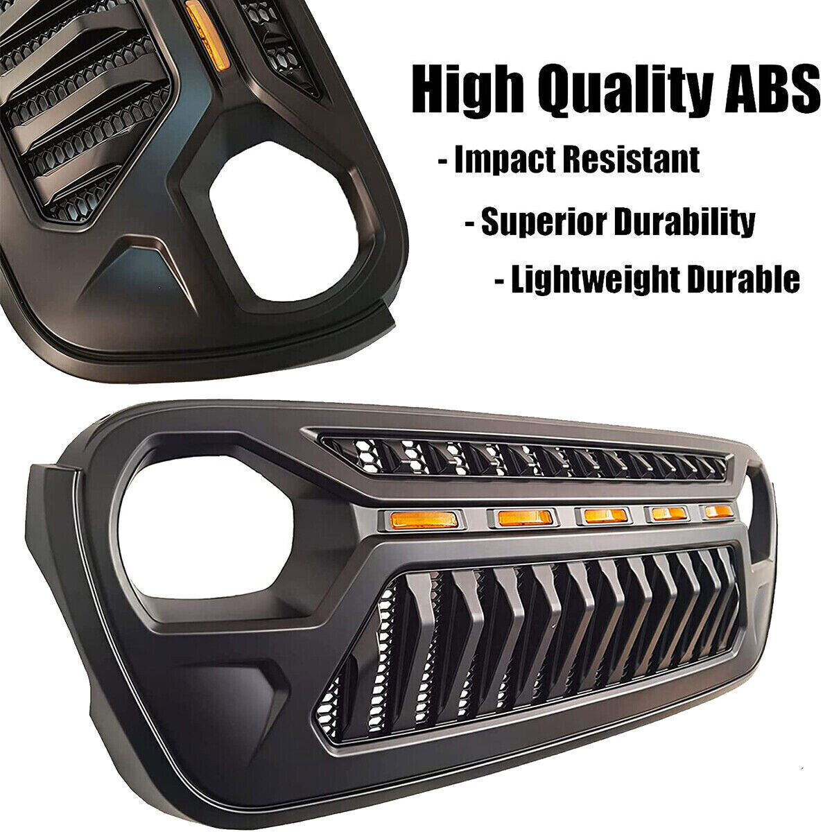 Front Grille w/ LED Running Light For Jeep Wrangler JL JT (2018-2023) Matte Black Grille