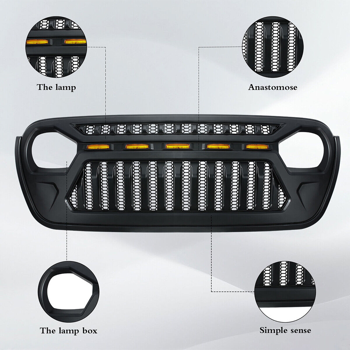 Front Grille w/ LED Running Light For Jeep Wrangler JL JT (2018-2023) Matte Black Grille