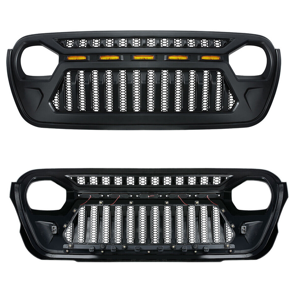 Front Grille w/ LED Running Light For Jeep Wrangler JL JT (2018-2023) Matte Black Grille