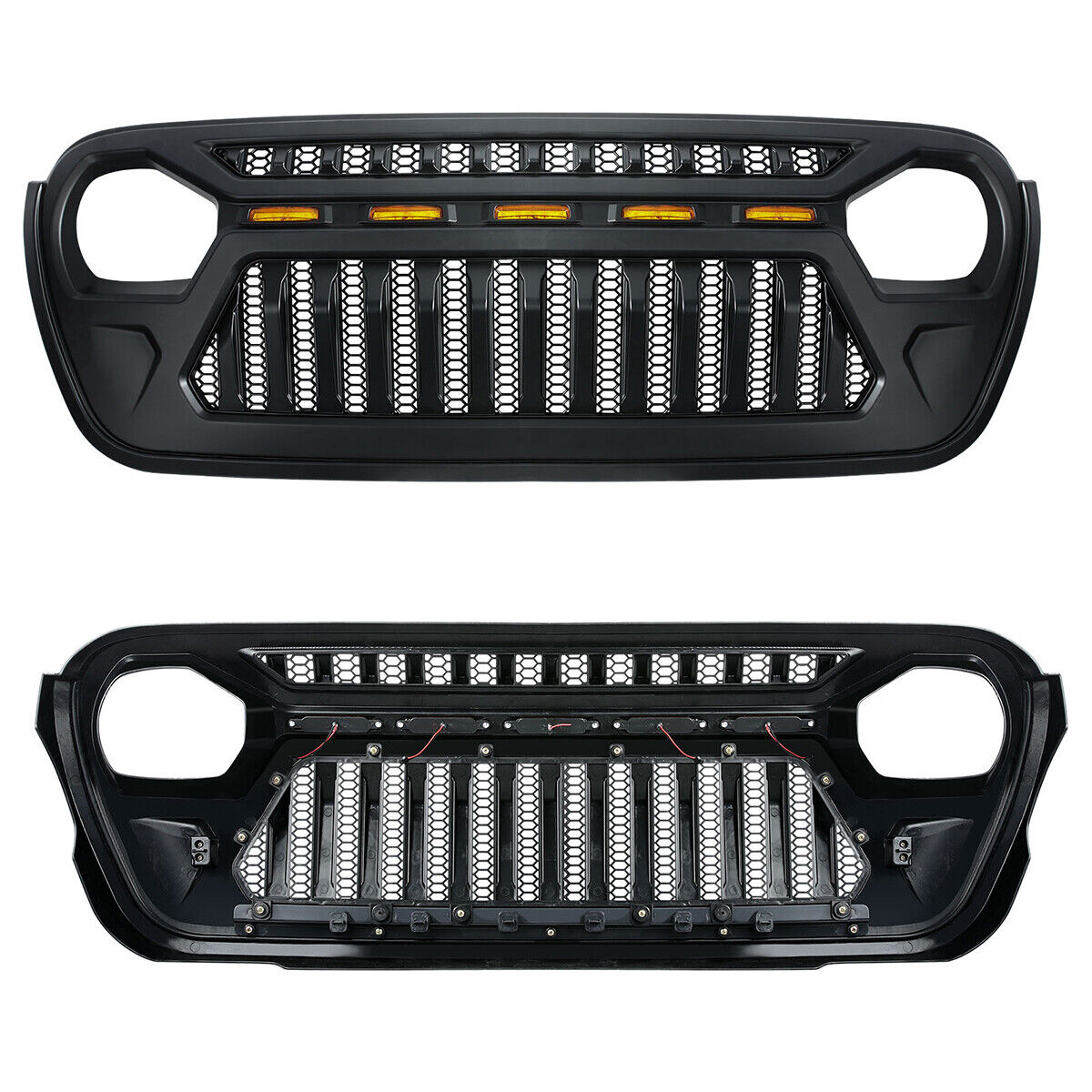 Front Grille w/ LED Running Light For Jeep Wrangler JL JT (2018-2023) Matte Black Grille