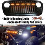 Front Grille w/ LED Running Light For Jeep Wrangler JL JT (2018 - 2023) Matte Black - GENSSI Grille