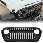 Front Grille w/ LED Running Light For Jeep Wrangler JL JT (2018 - 2023) Matte Black - GENSSI Grille