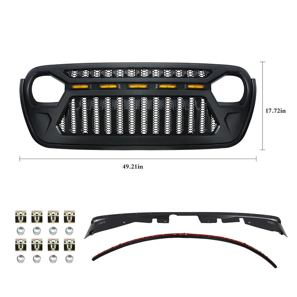 Front Grille w/ LED Running Light For Jeep Wrangler JL JT (2018-2023) Matte Black Grille